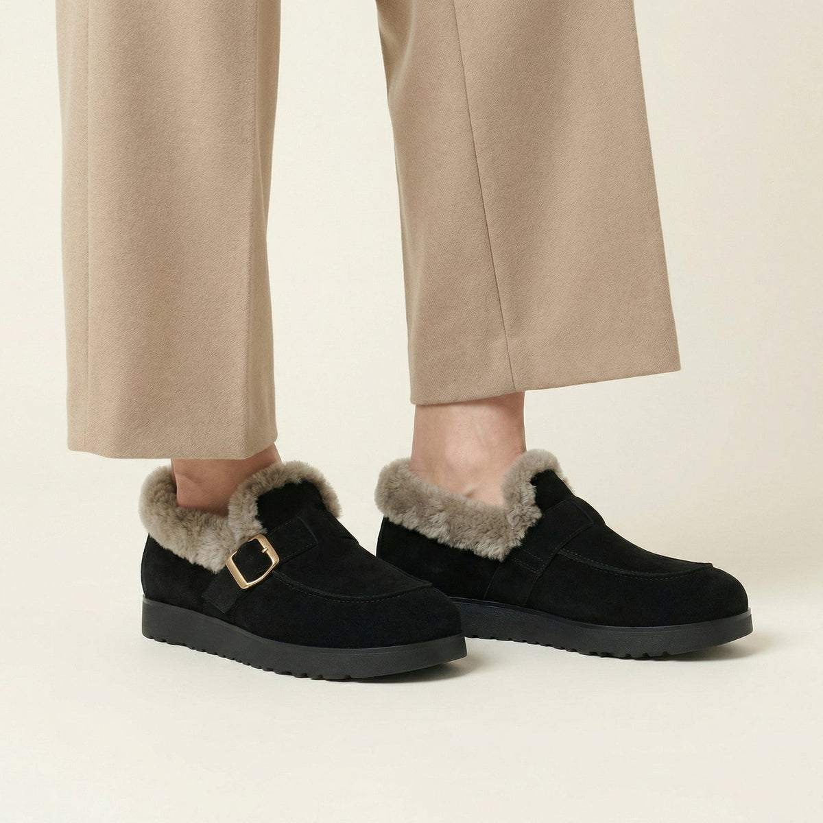 Women's Plush-Lined Suede Platform Loafer Slipper