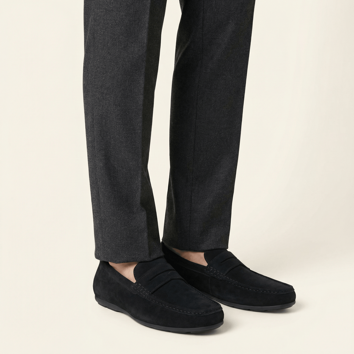 Suede Bar-Strap Loafer