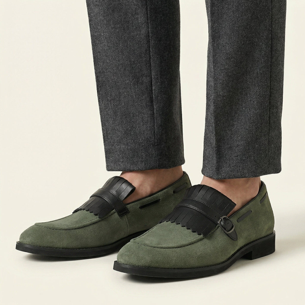 Fringed Suede Buckle Loafer