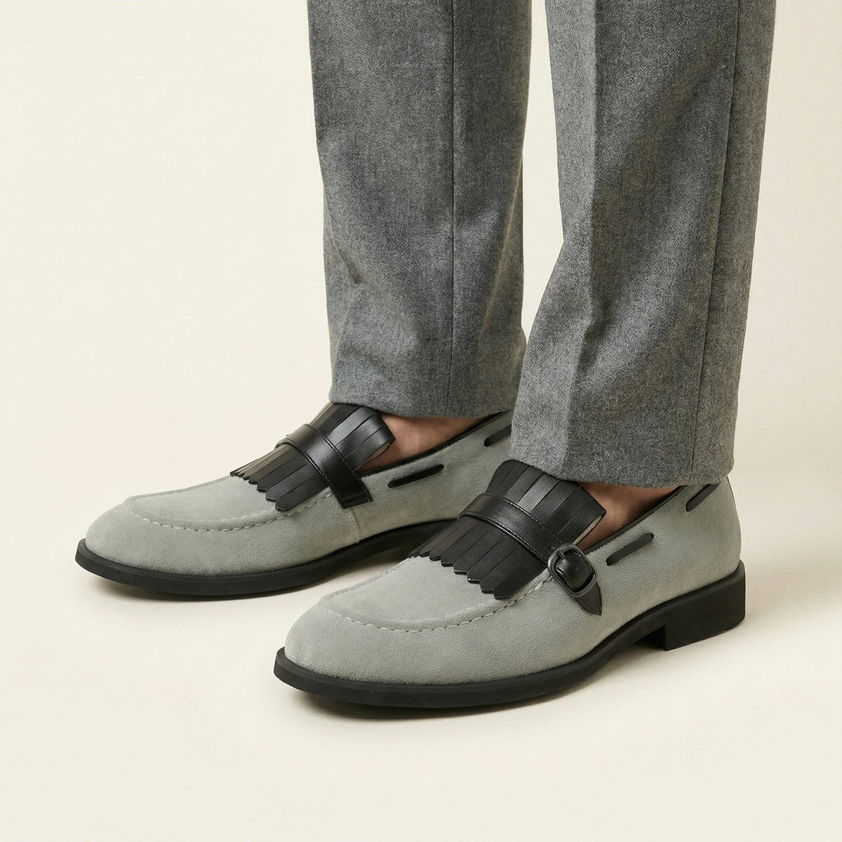 Fringed Suede Buckle Loafer