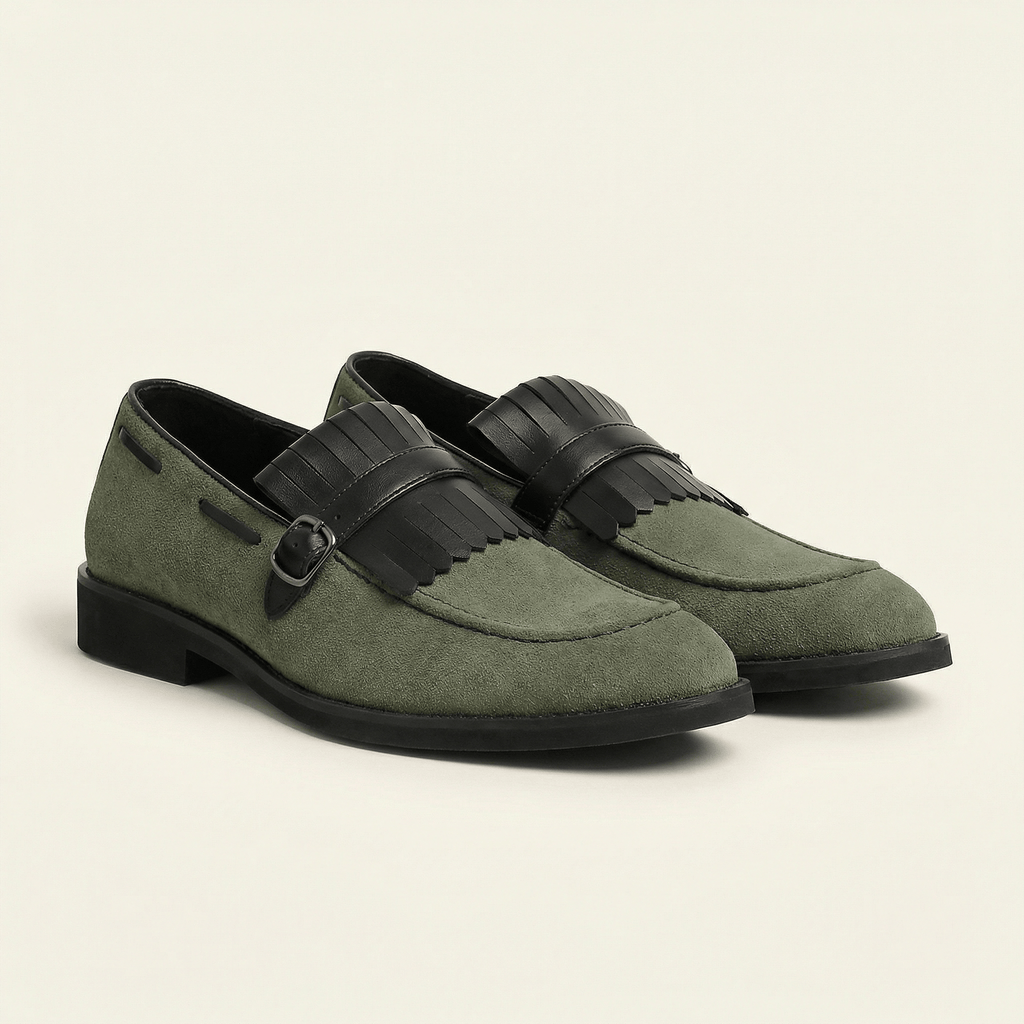 Fringed Suede Buckle Loafer