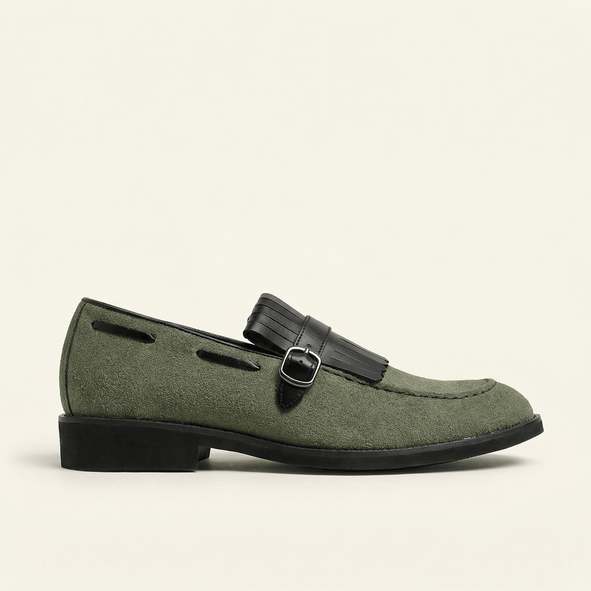 Fringed Suede Buckle Loafer