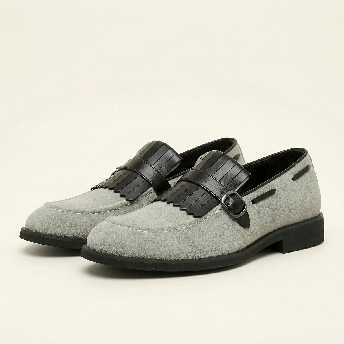 Fringed Suede Buckle Loafer