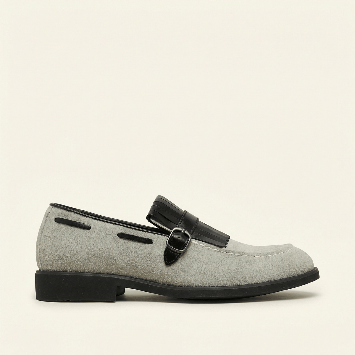 Fringed Suede Buckle Loafer