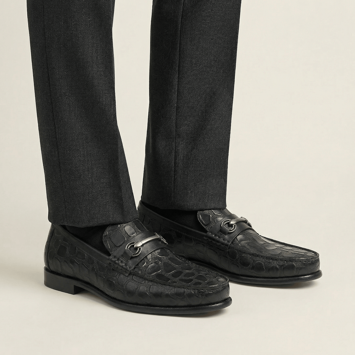 Croc-Embossed Leather Bit Loafer
