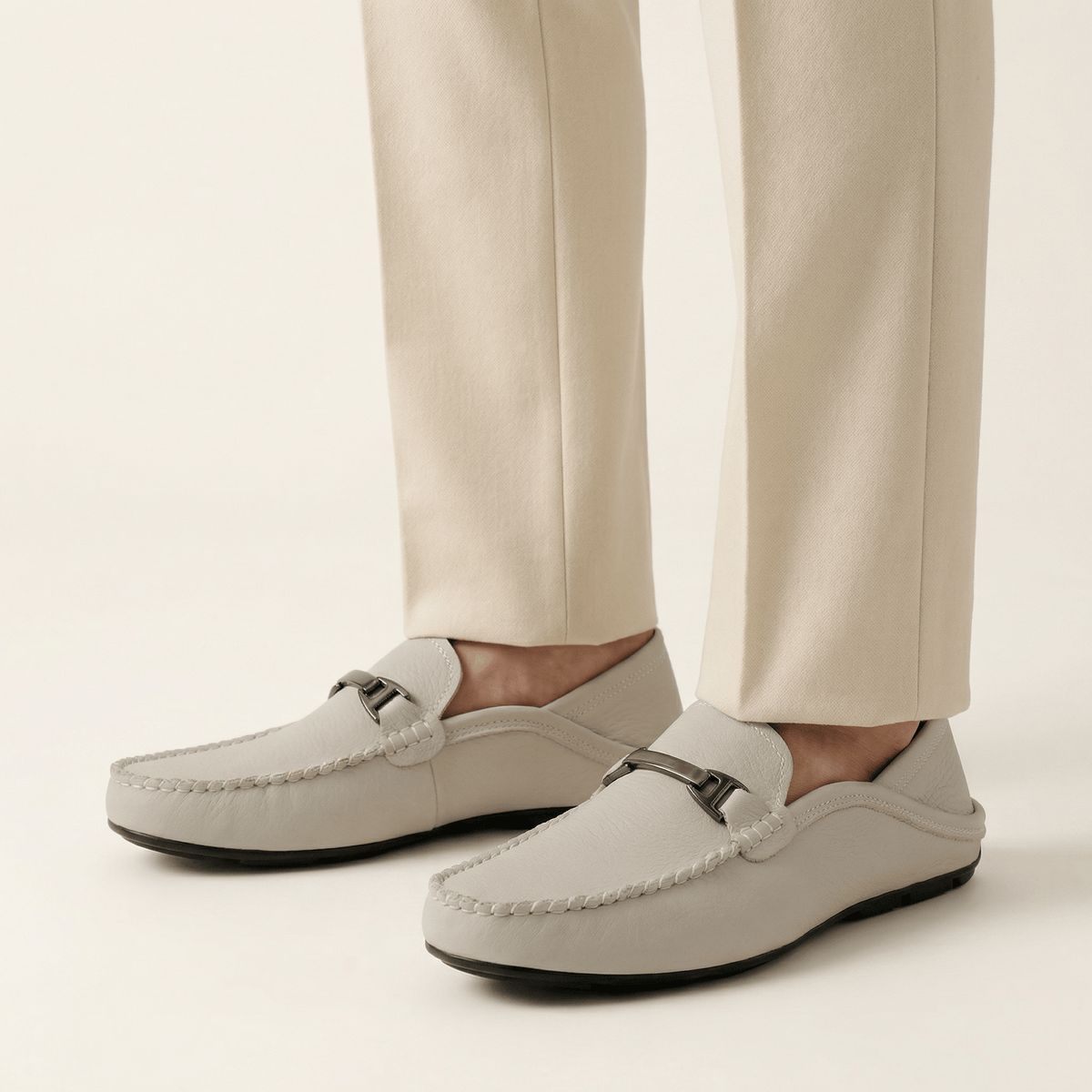 Metal-Trim Smooth Leather Loafer