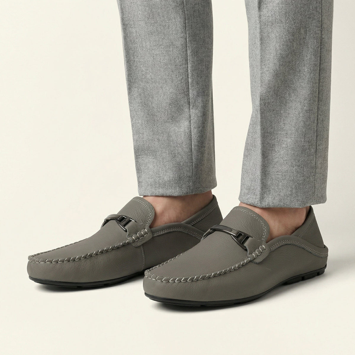 Metal-Trim Smooth Leather Loafer