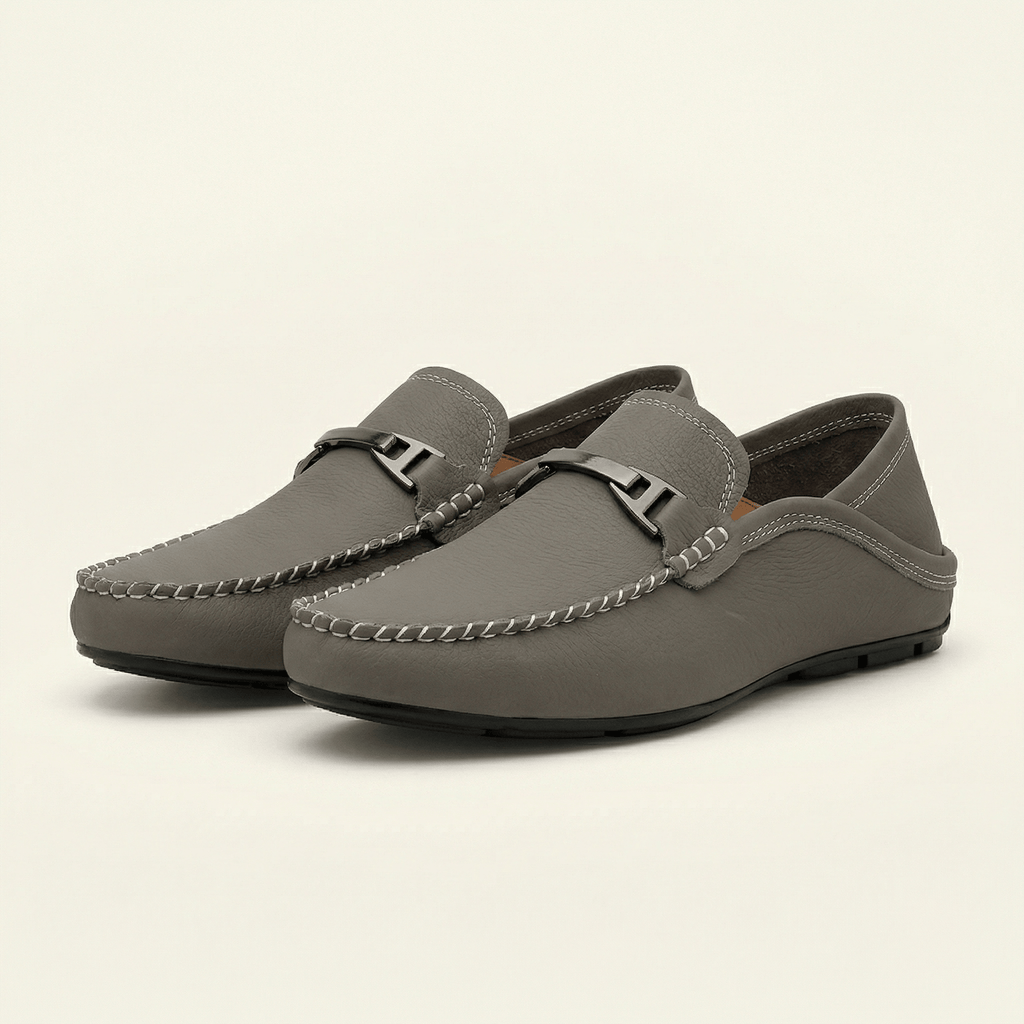 Metal-Trim Smooth Leather Loafer