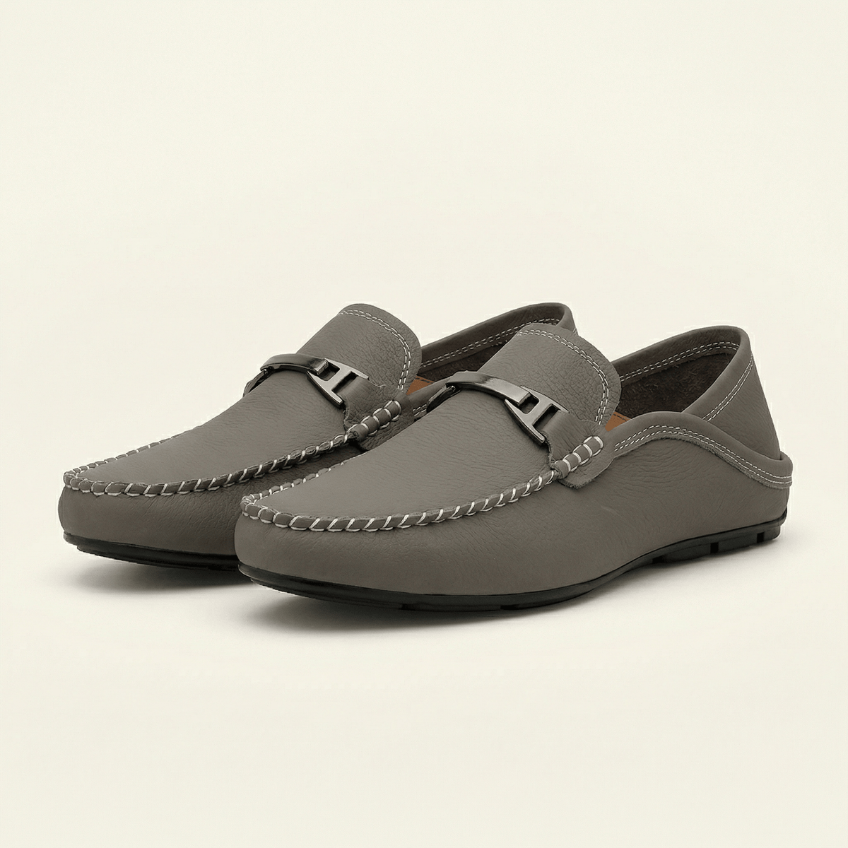 Metal-Trim Smooth Leather Loafer