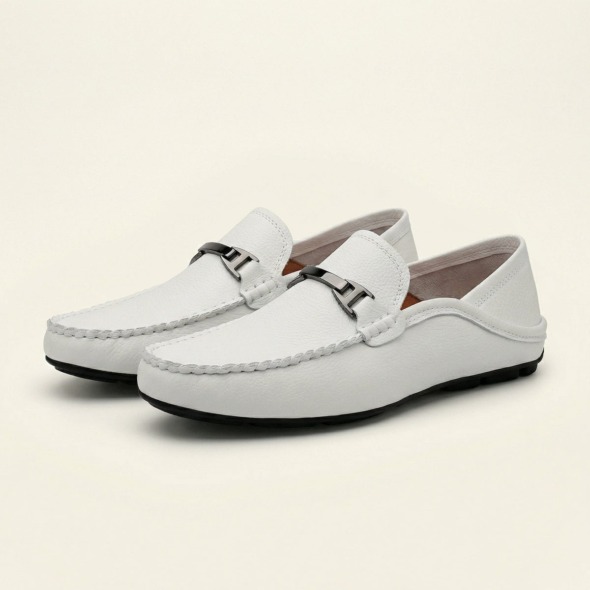 Metal-Trim Smooth Leather Loafer