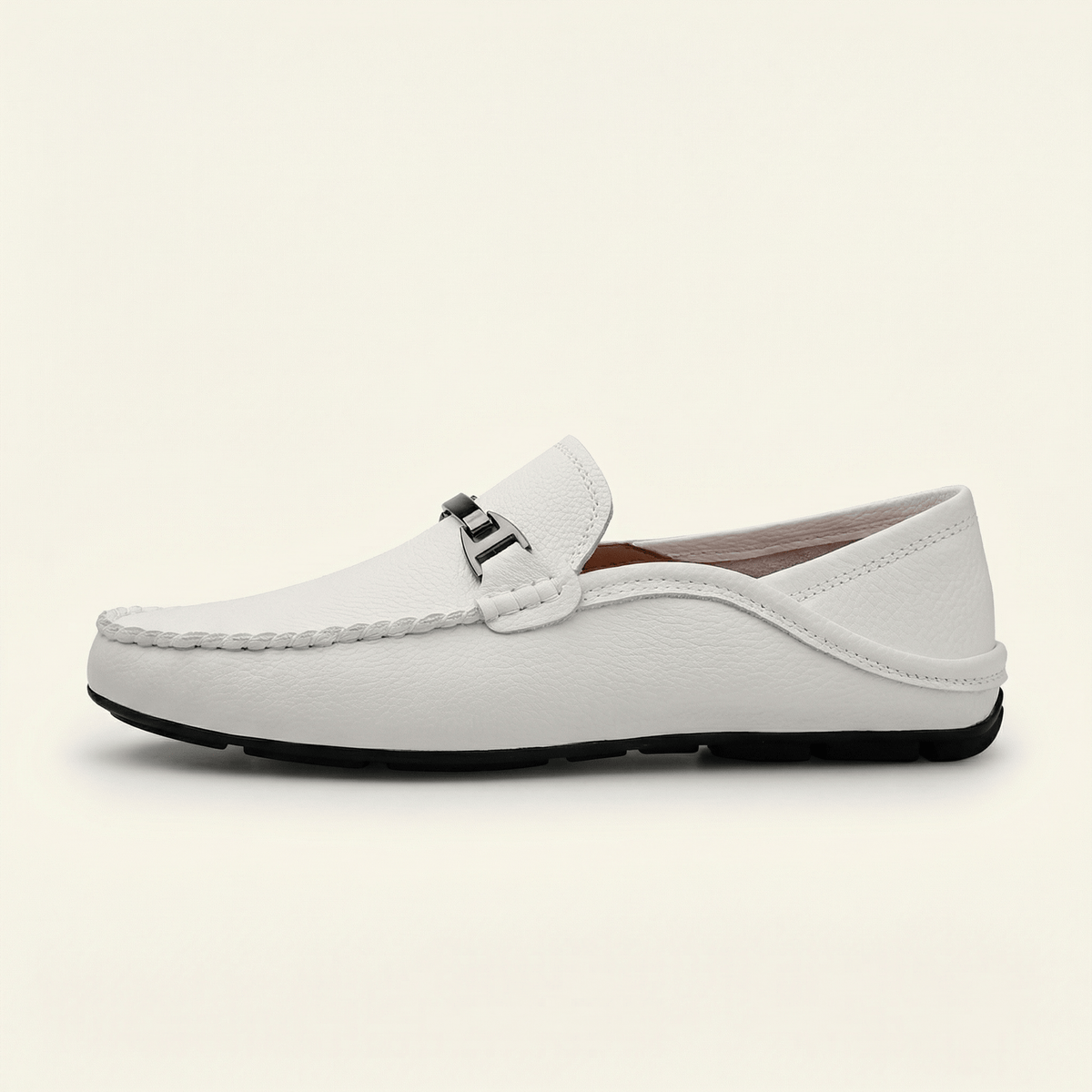 Metal-Trim Smooth Leather Loafer