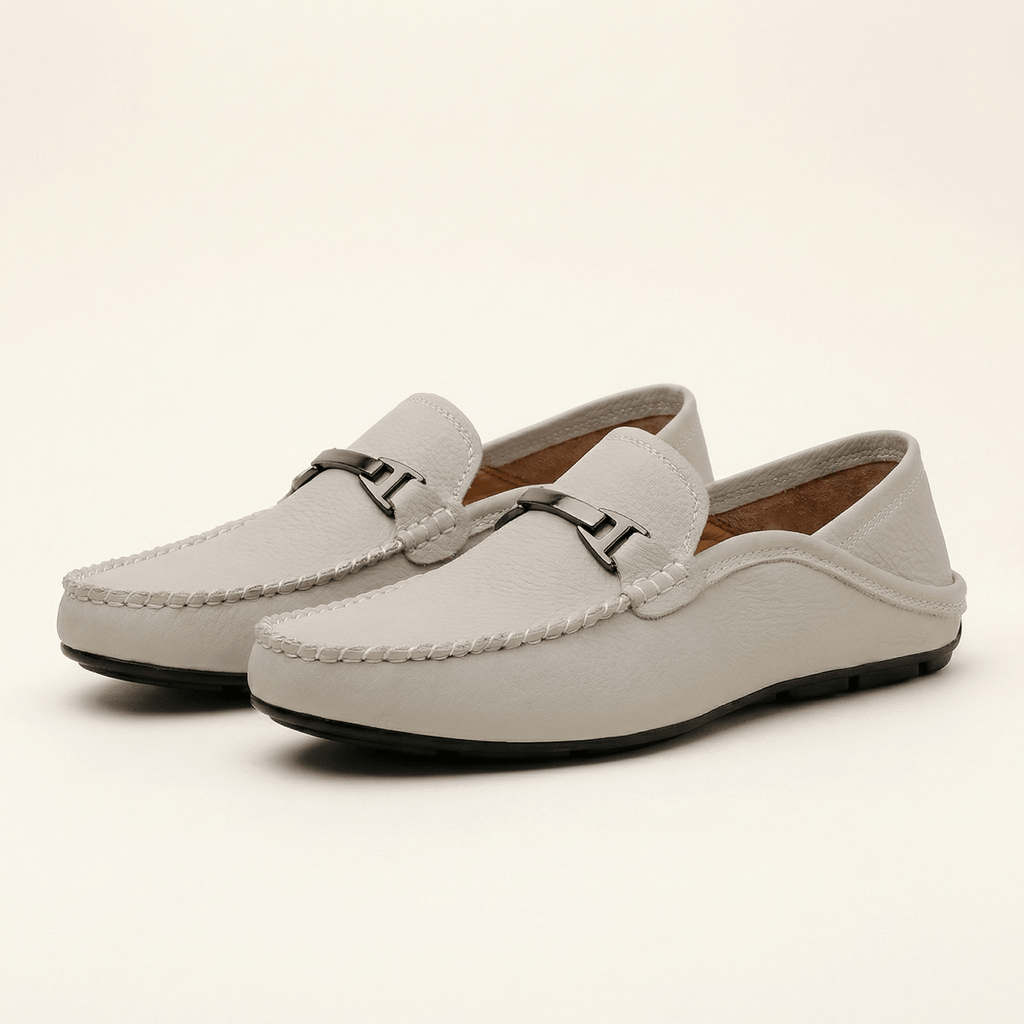 Metal-Trim Smooth Leather Loafer