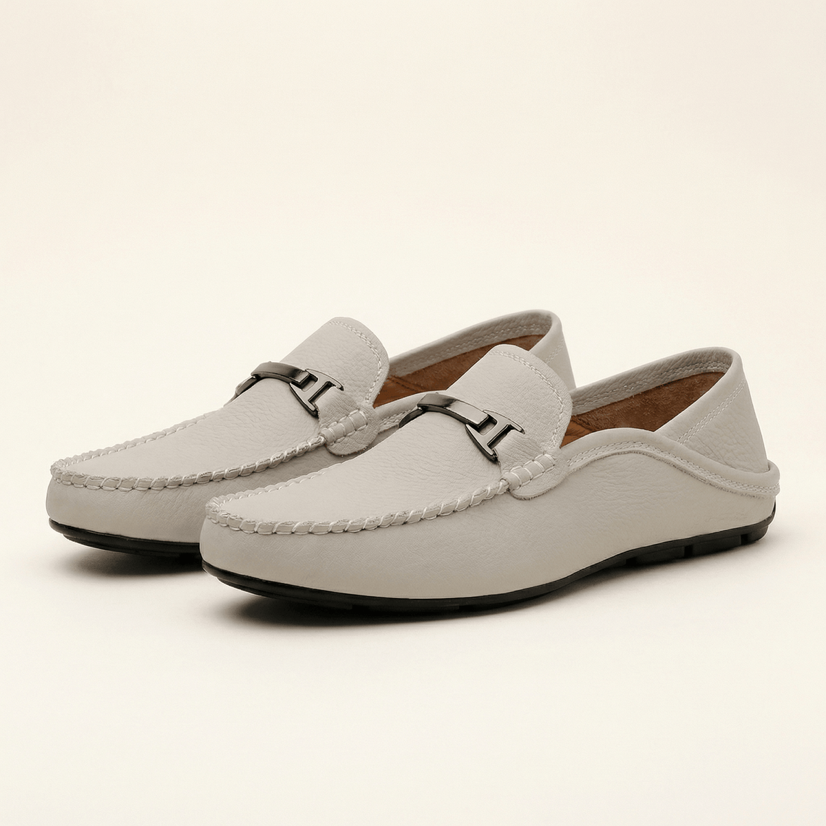 Metal-Trim Smooth Leather Loafer