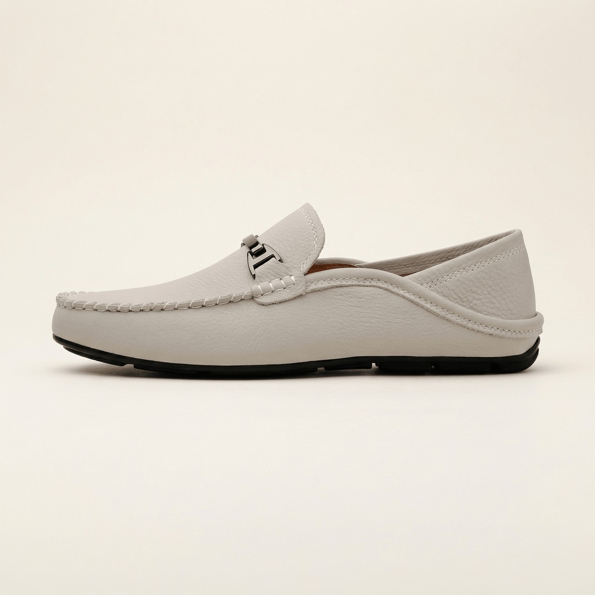Metal-Trim Smooth Leather Loafer