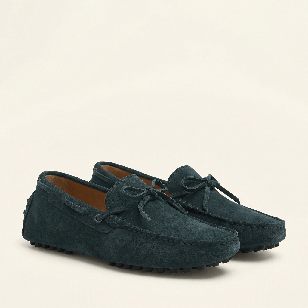 Contrast-Lace Suede Driving Loafer