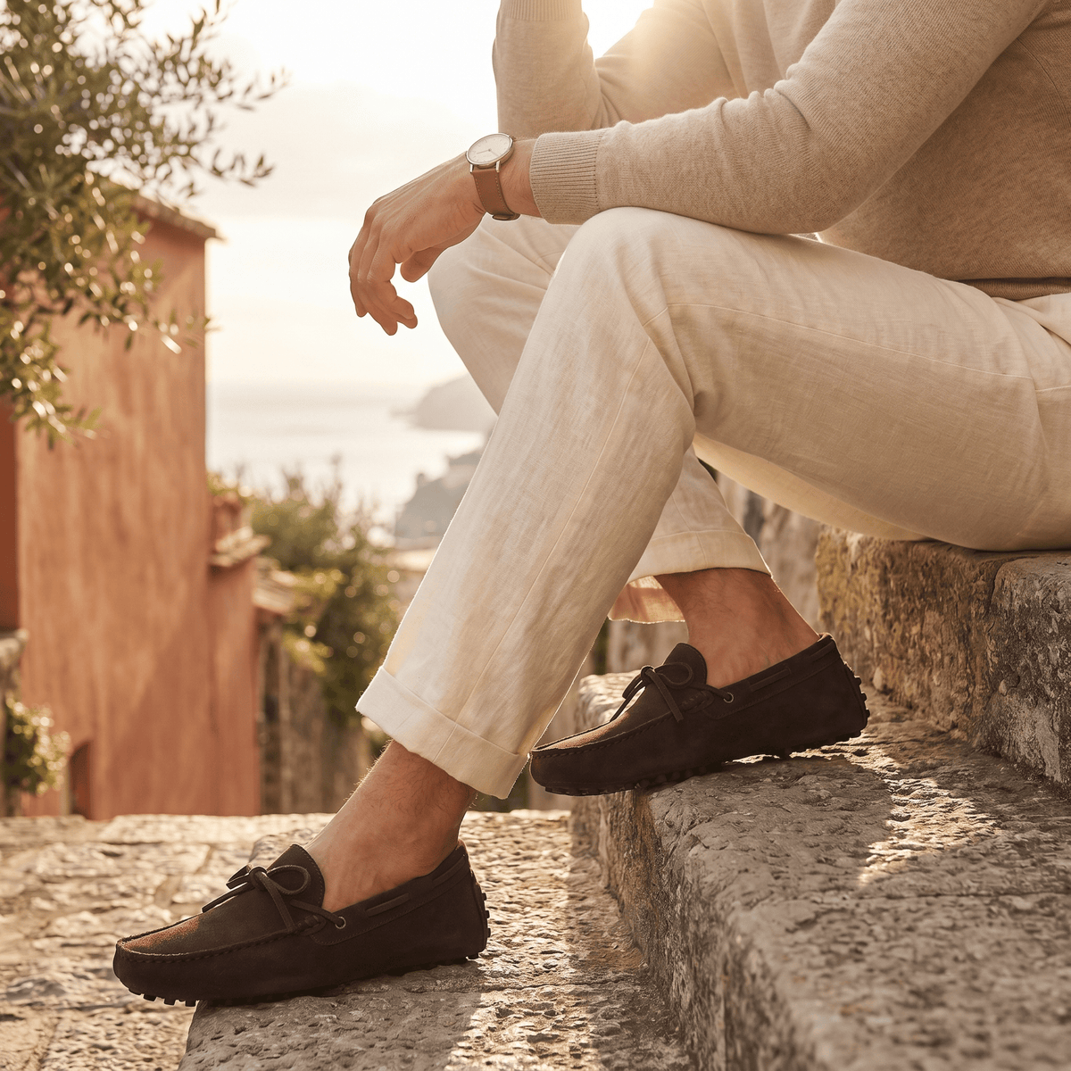 Contrast-Lace Suede Driving Loafer