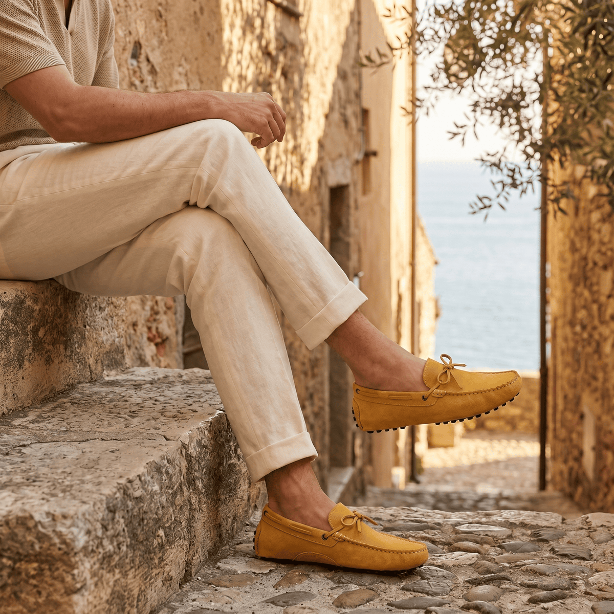 Contrast-Lace Suede Driving Loafer