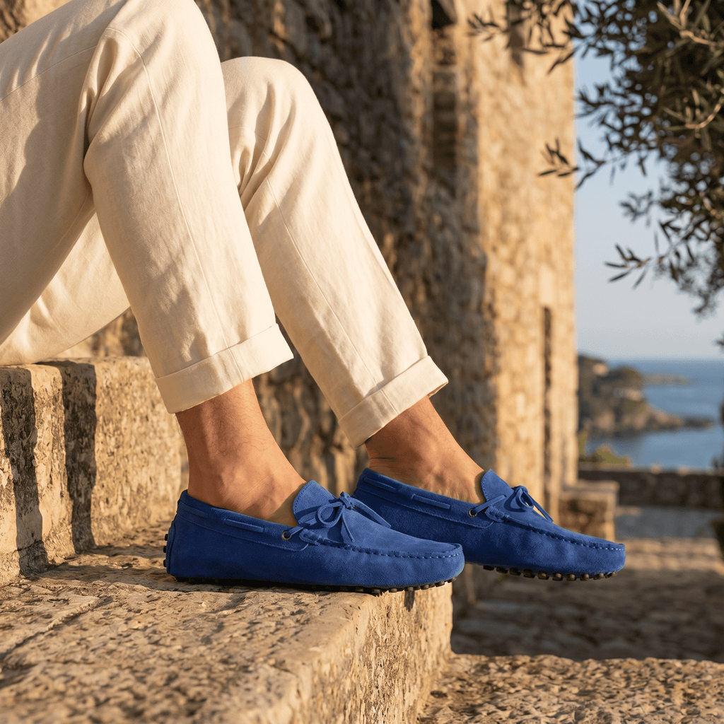 Contrast-Lace Suede Driving Loafer