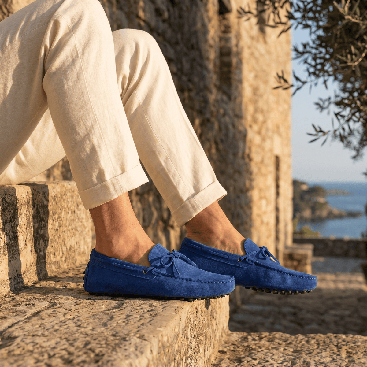 Contrast-Lace Suede Driving Loafer