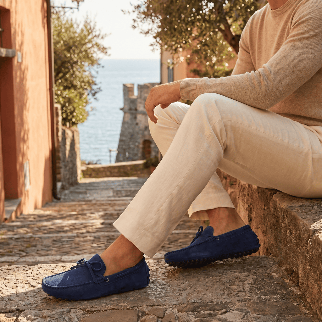 Contrast-Lace Suede Driving Loafer