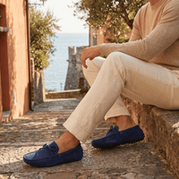 Contrast-Lace Suede Driving Loafer