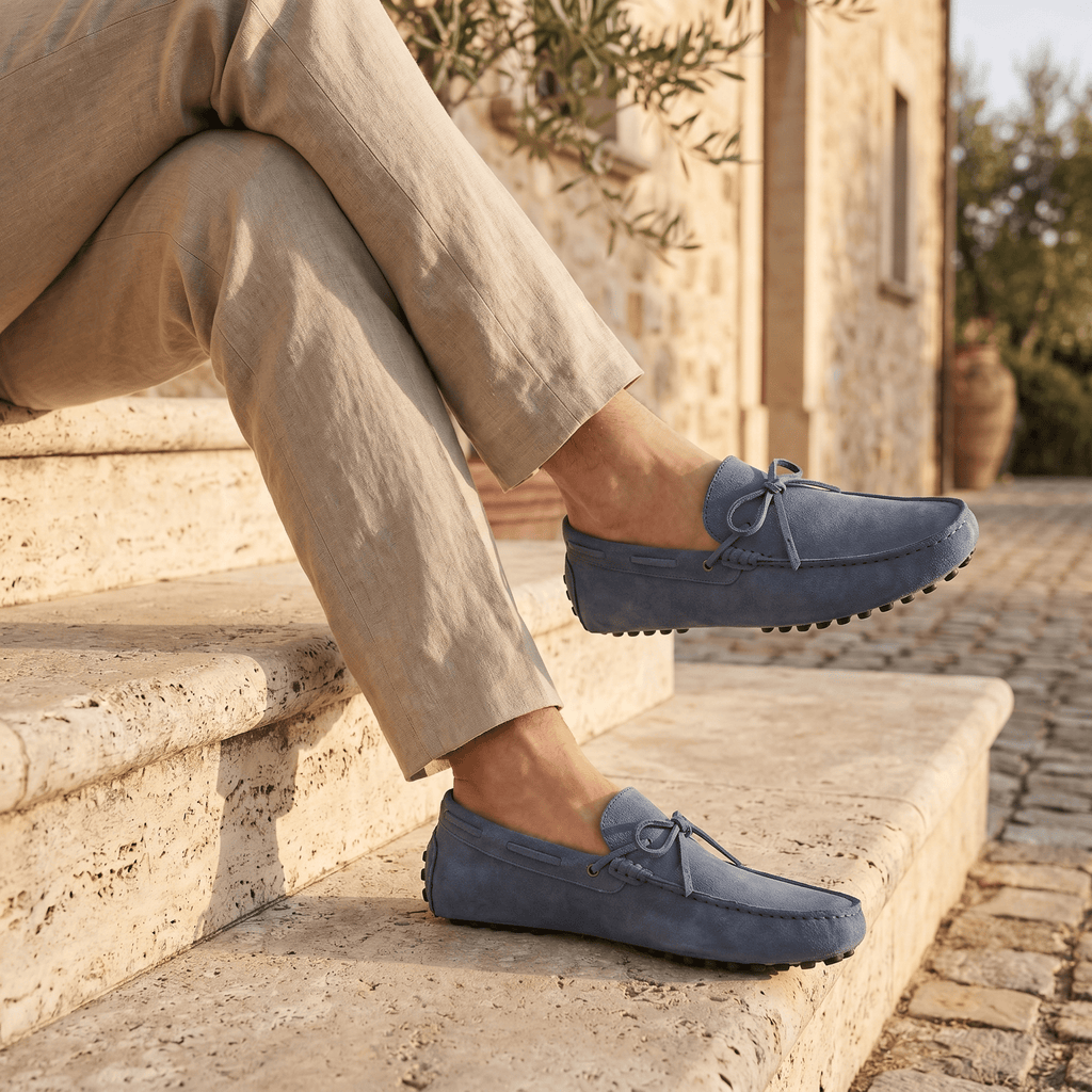 Contrast-Lace Suede Driving Loafer