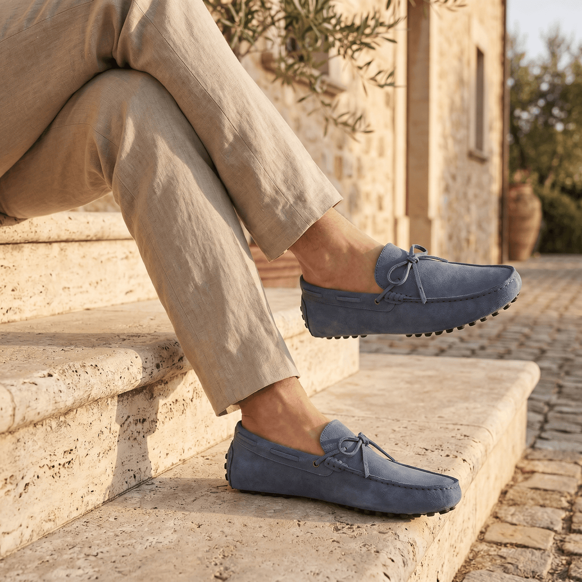 Contrast-Lace Suede Driving Loafer