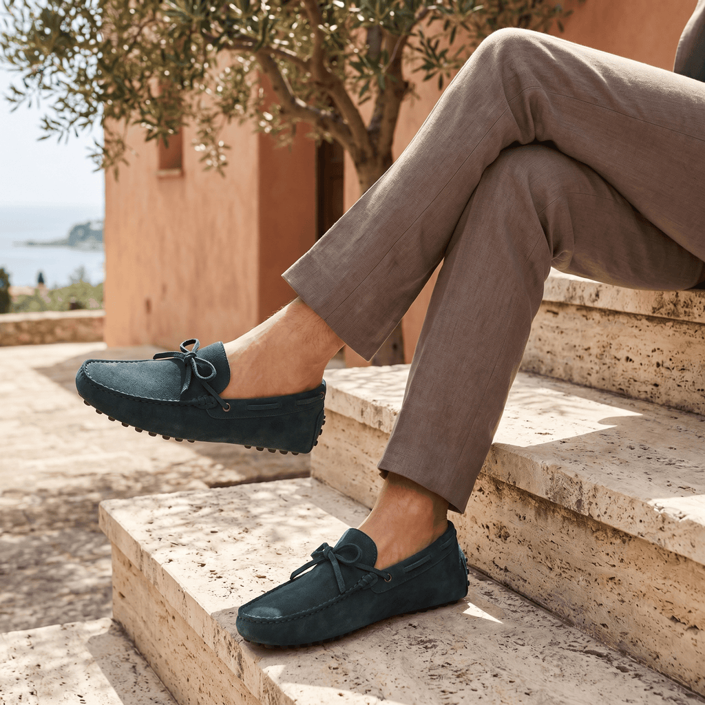 Contrast-Lace Suede Driving Loafer
