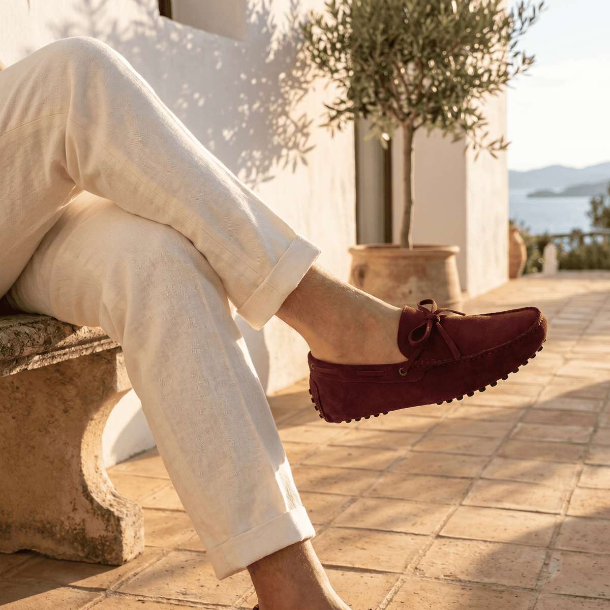 Contrast-Lace Suede Driving Loafer
