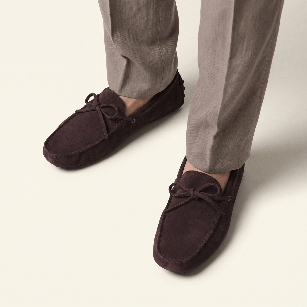 Contrast-Lace Suede Driving Loafer