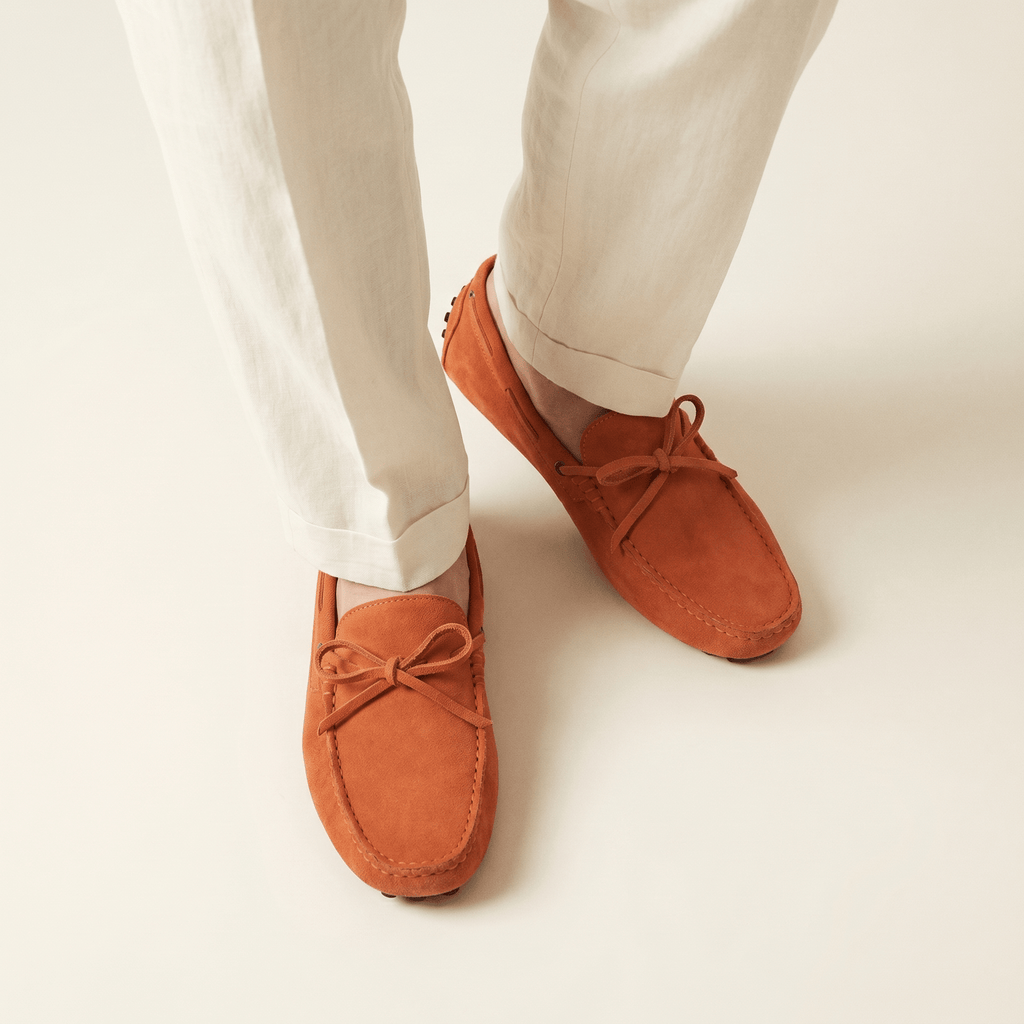 Contrast-Lace Suede Driving Loafer