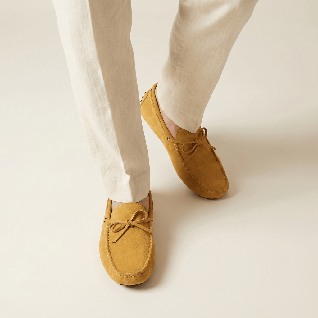 Contrast-Lace Suede Driving Loafer