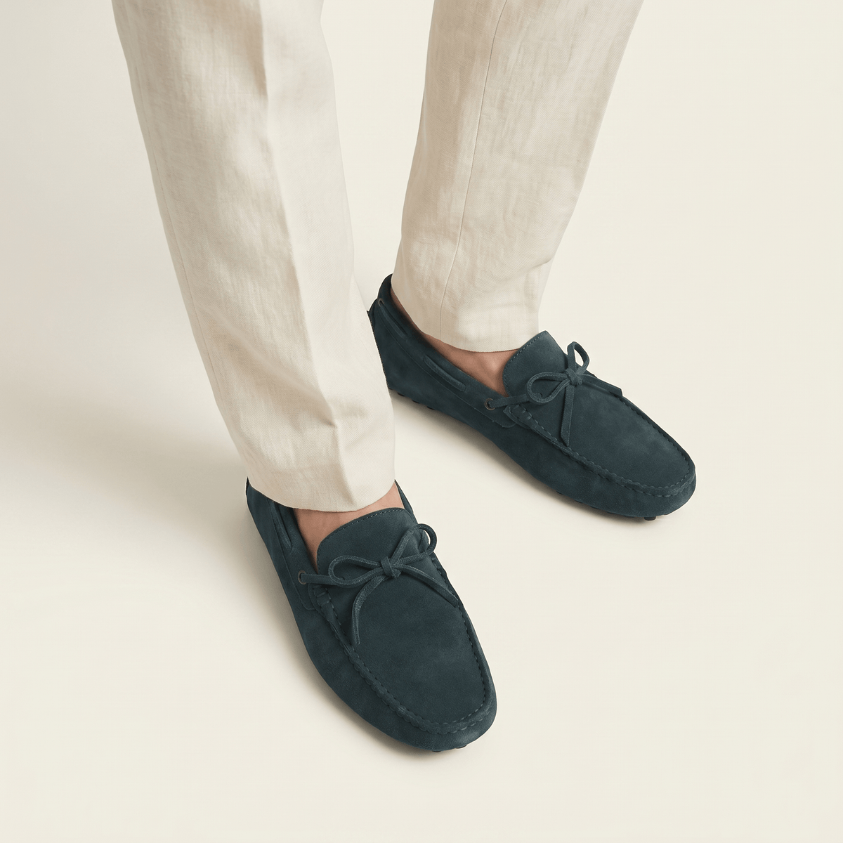 Contrast-Lace Suede Driving Loafer