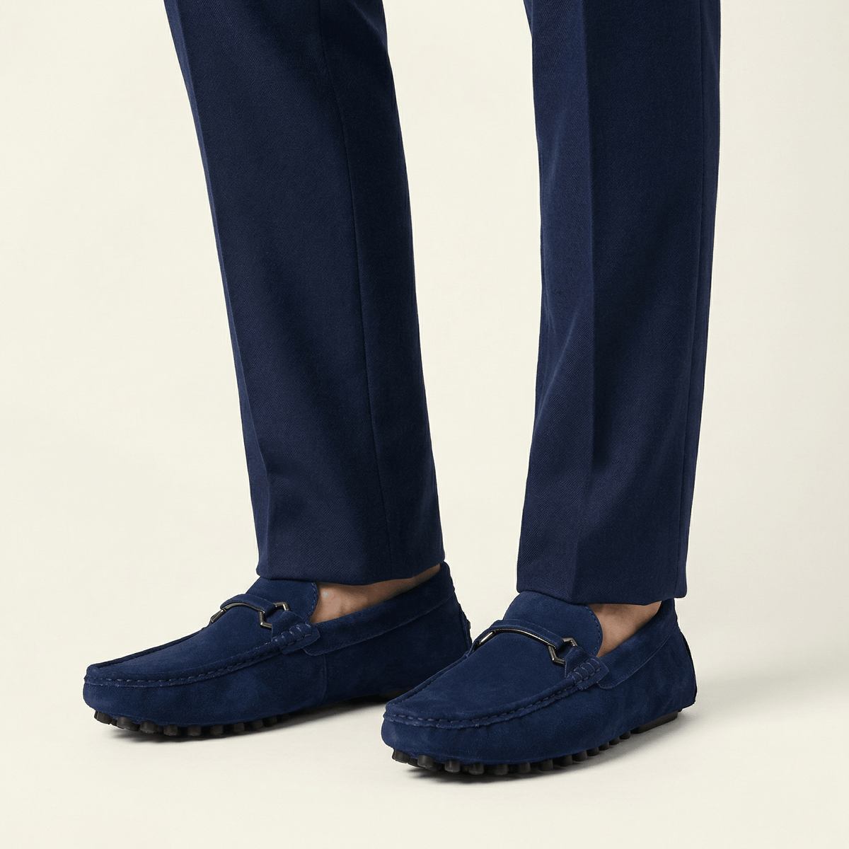 Metal-Buckle Suede Driving Loafer