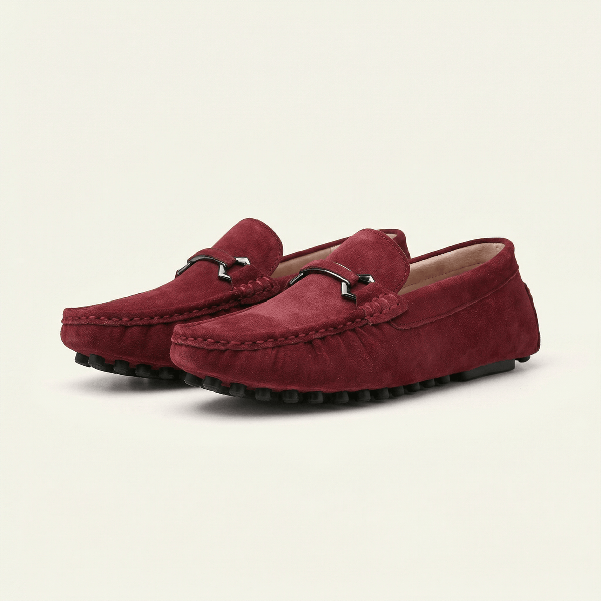 Metal-Buckle Suede Driving Loafer