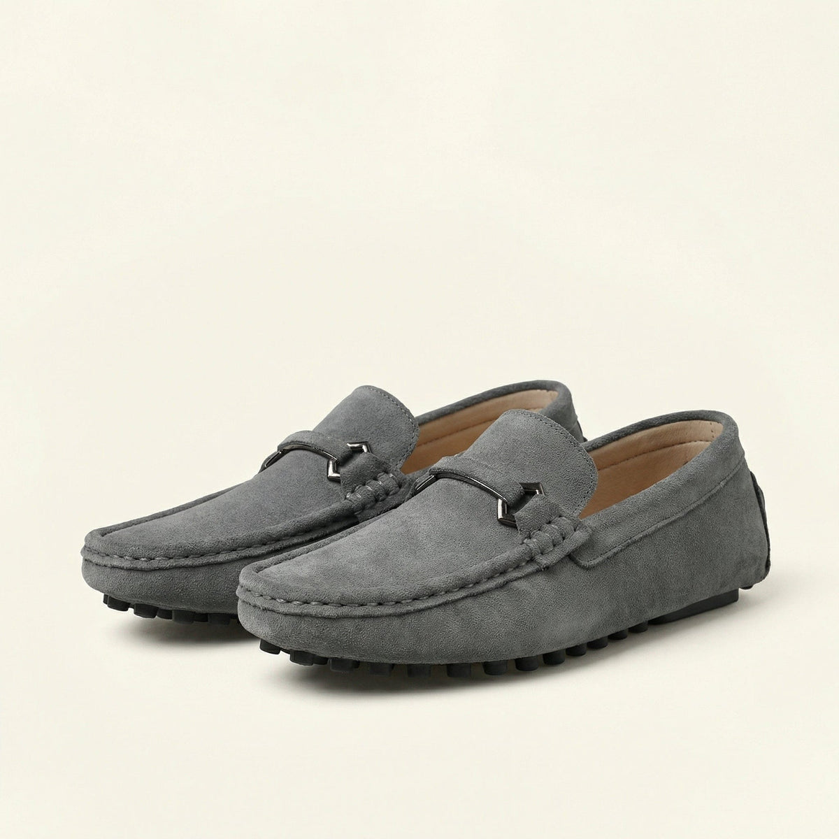Metal-Buckle Suede Driving Loafer