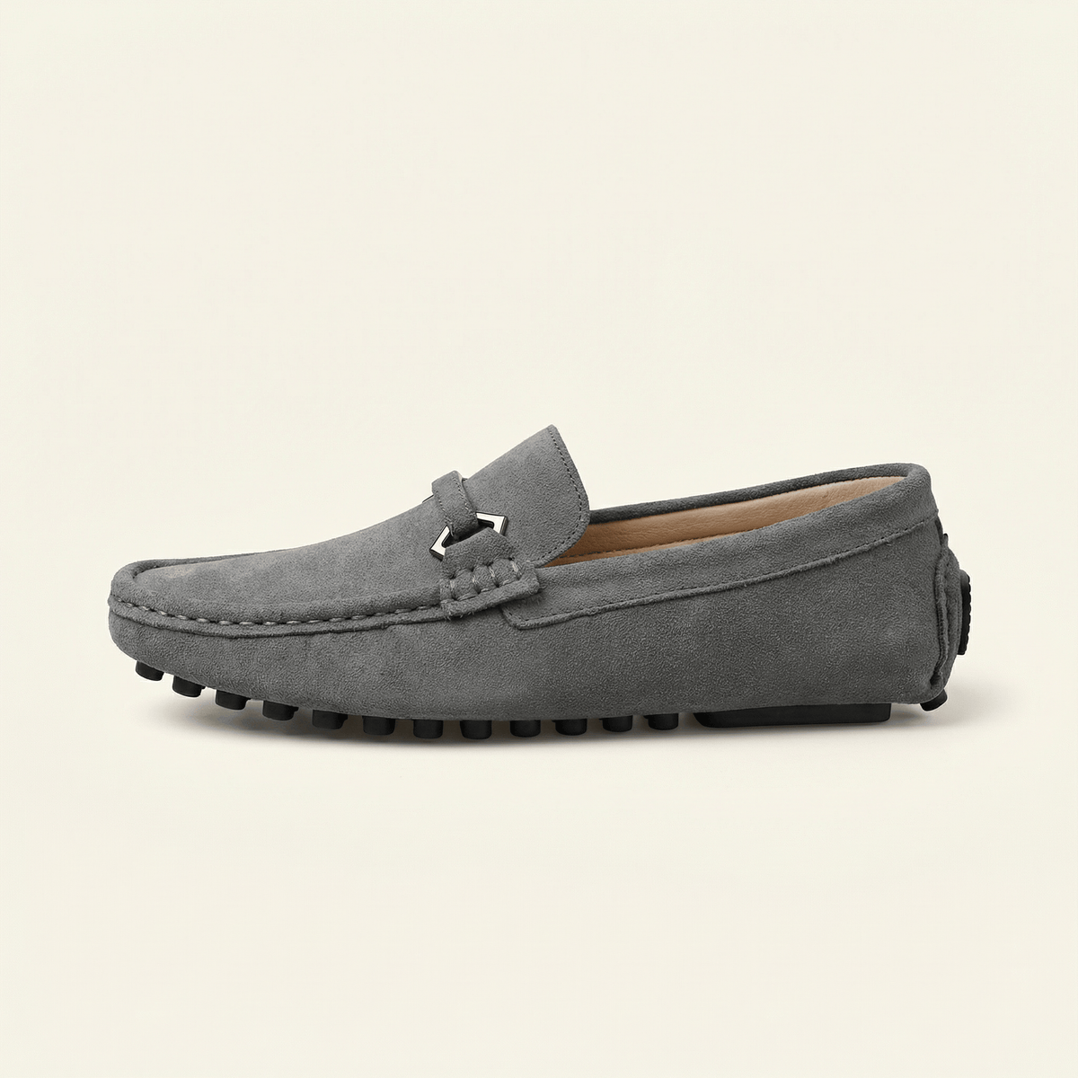 Metal-Buckle Suede Driving Loafer