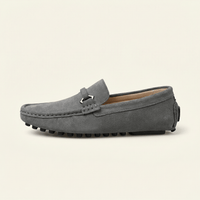 Metal-Buckle Suede Driving Loafer