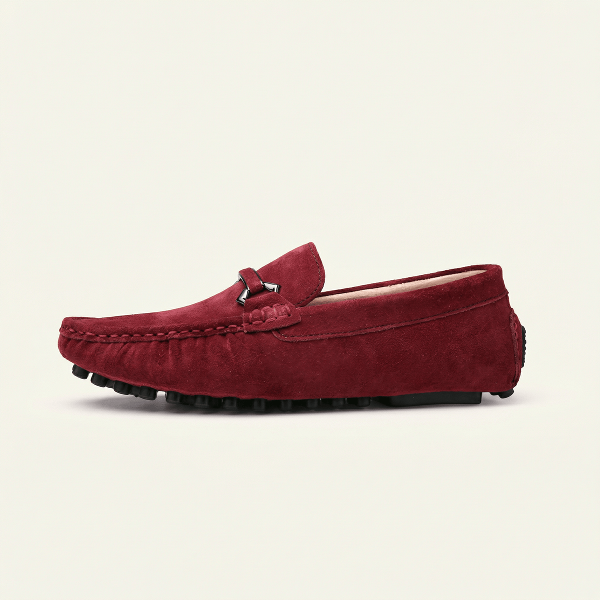 Metal-Buckle Suede Driving Loafer