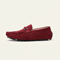 Metal-Buckle Suede Driving Loafer