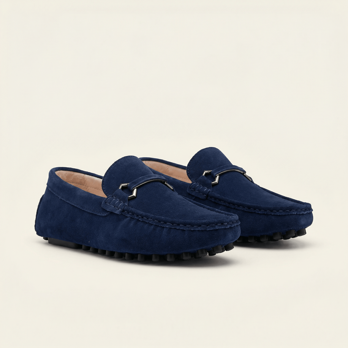 Metal-Buckle Suede Driving Loafer
