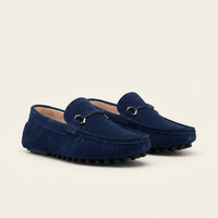 Metal-Buckle Suede Driving Loafer