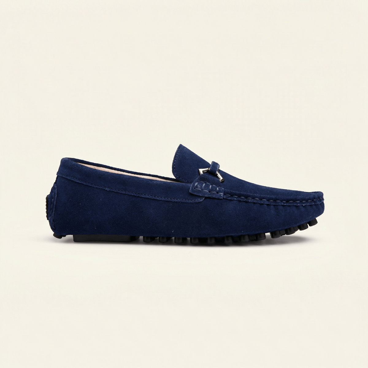 Metal-Buckle Suede Driving Loafer