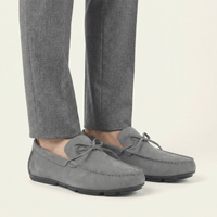 Grey Decorative-Lace Leather Loafer