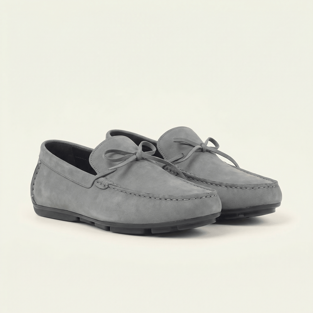 Grey Decorative-Lace Leather Loafer