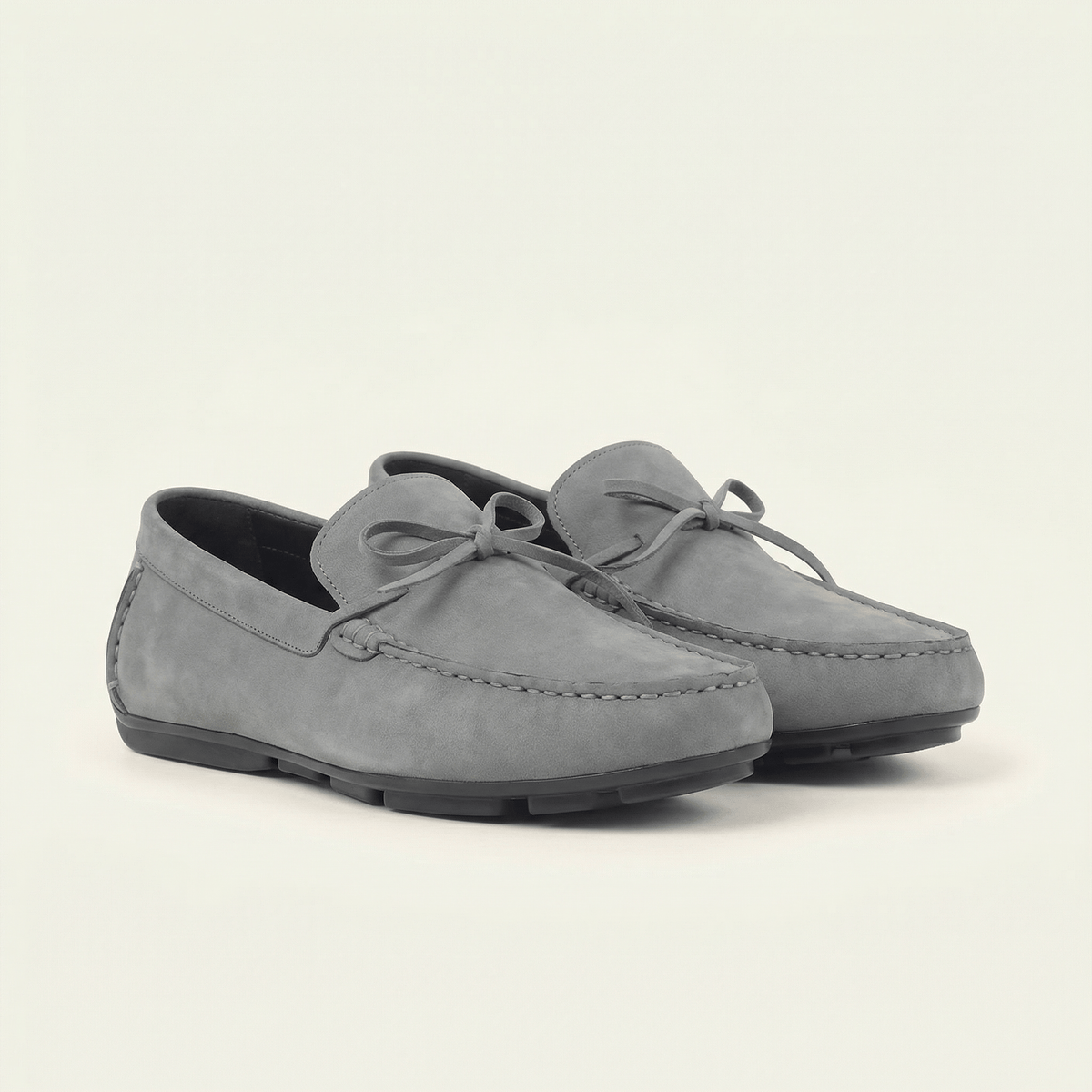 Grey Decorative-Lace Leather Loafer