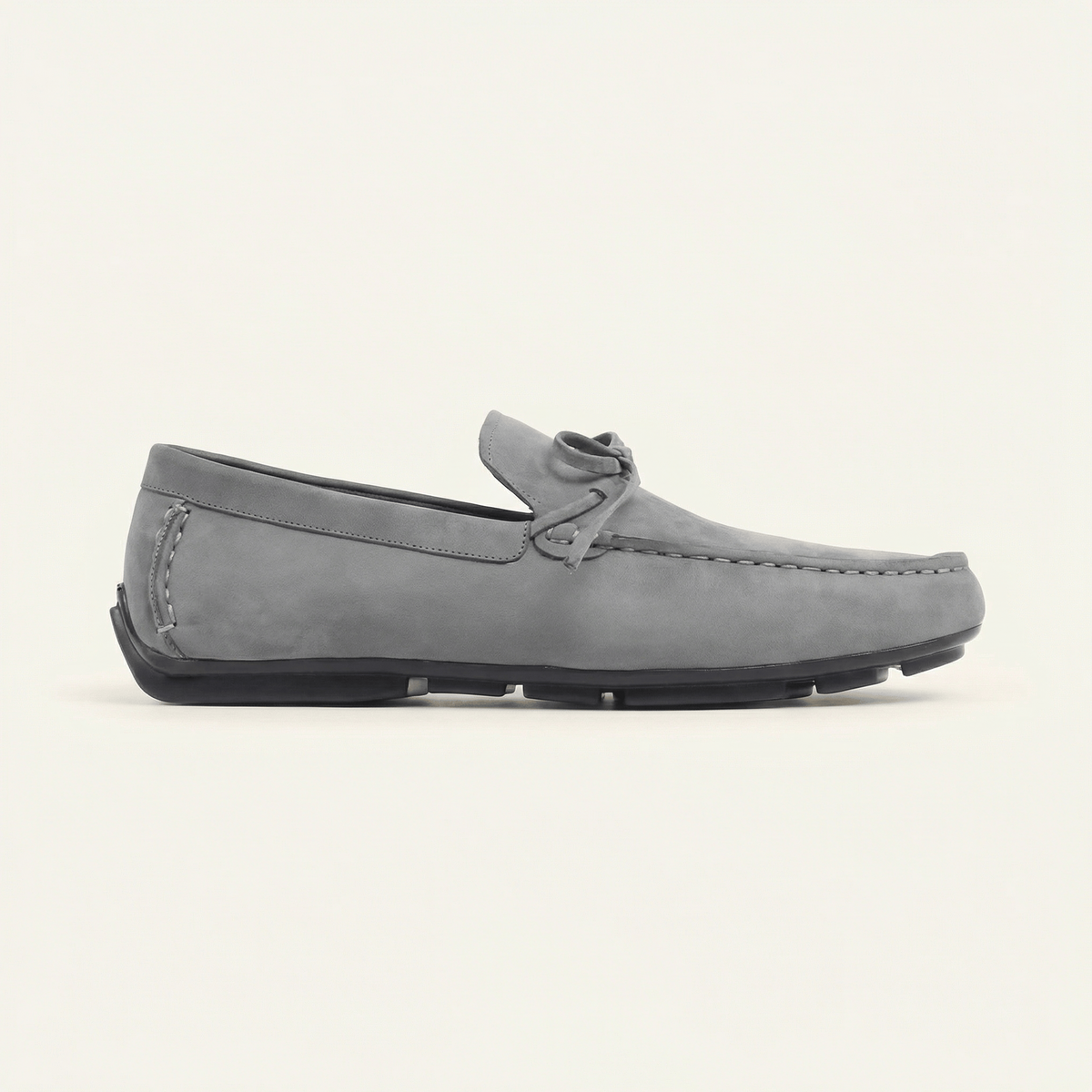 Grey Decorative-Lace Leather Loafer