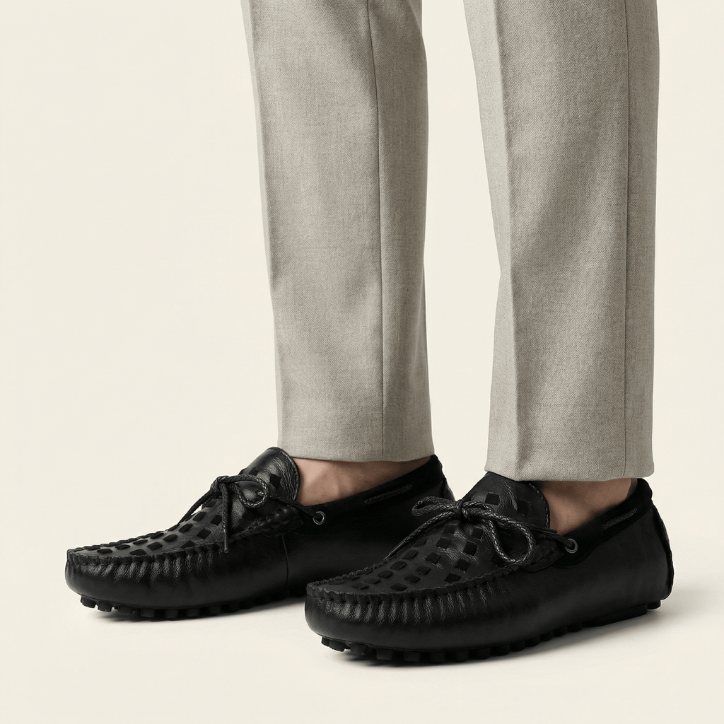 Laced Woven Leather Driving Loafer