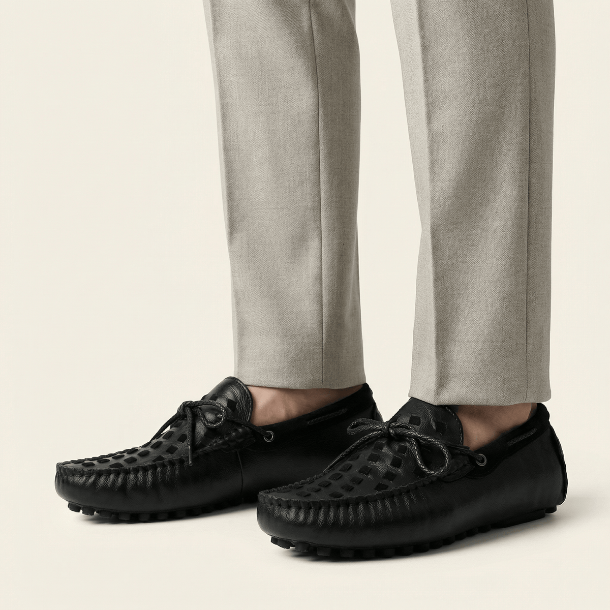 Laced Woven Leather Driving Loafer