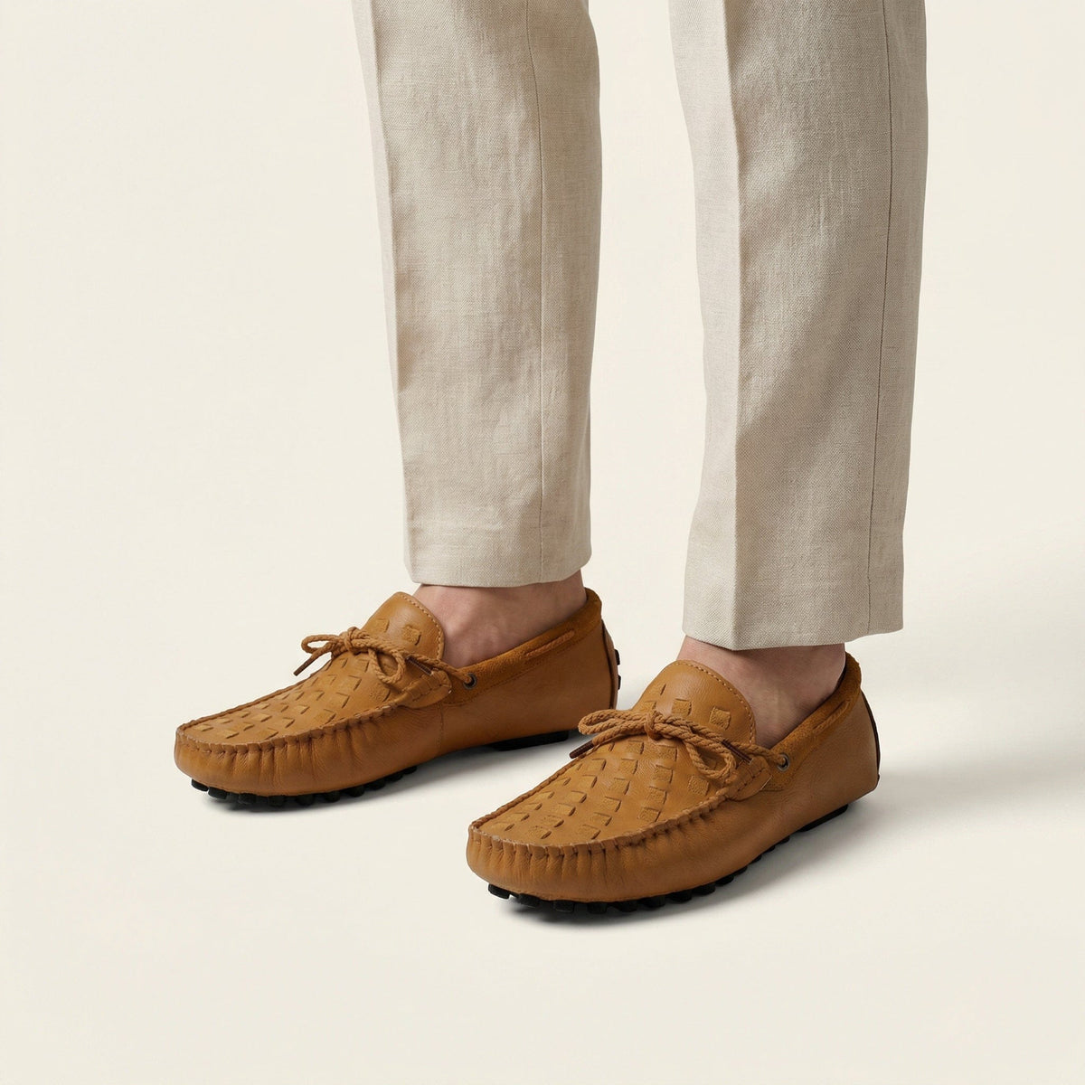 Laced Woven Leather Driving Loafer
